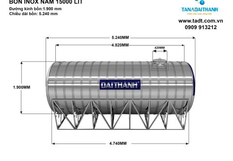 Bồn nước inox 15000 lít ( 15 khối, 15m3) ngang Tân Á Đại Thành
