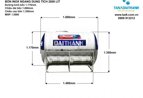 Bồn nước inox 2000 lít nằm Tân Á Đại Thành. Bồn nước inox 2000 lít nằm giá rẻ. LH 0909 348 384