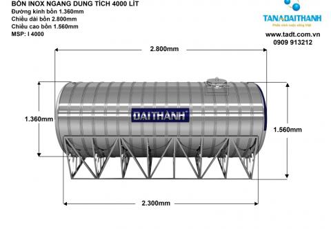 Bồn nước inox 4000 lít nằm Tân Á Đại Thành. Bồn nước inox 4000 lít nằm giá rẻ. LH 0909 348 384