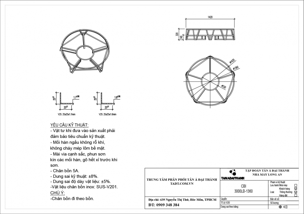 Chân bồn nước inox 3000 lít đứng