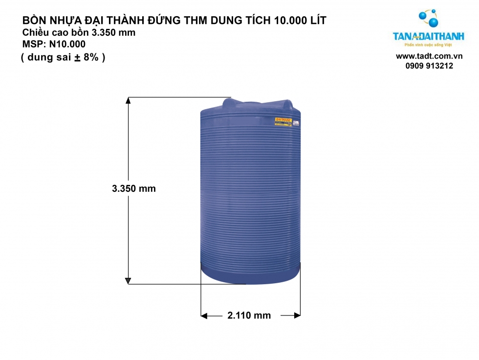 Kích thước bồn nước nhựa 10000L