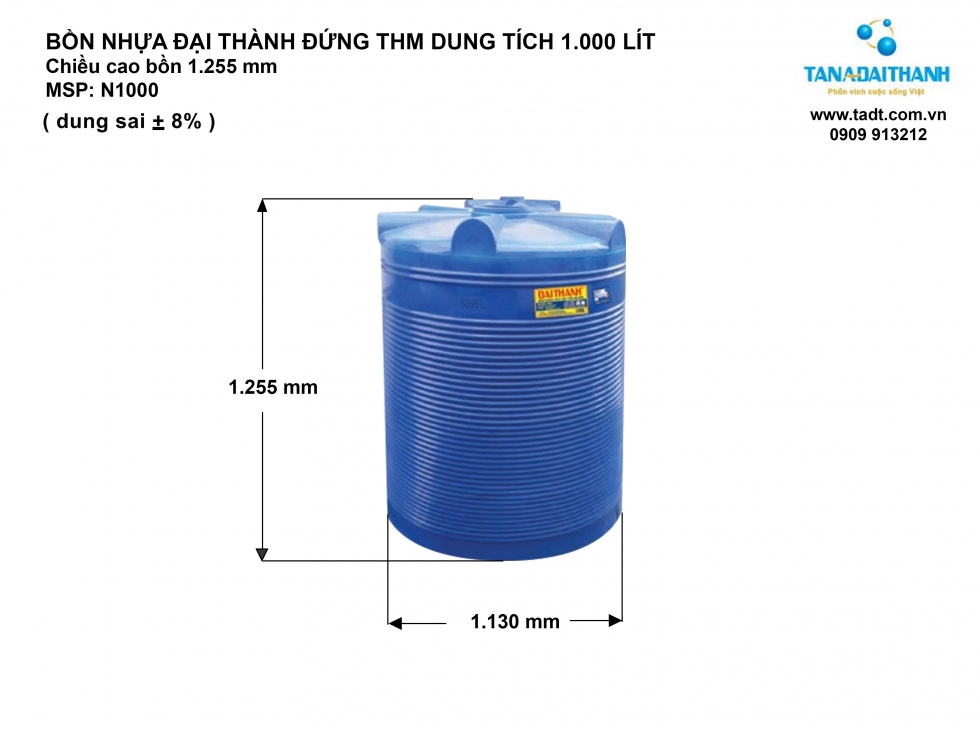 Kích thước bồn nước nhựa 1000 lít