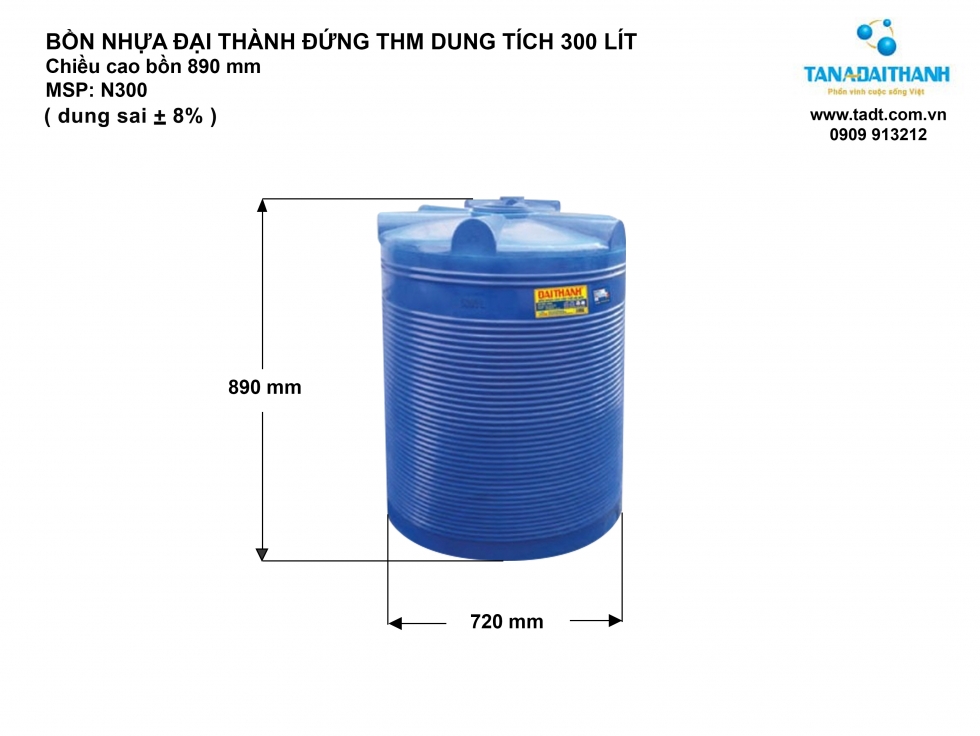 Kích thước bồn nước nhựa 300L