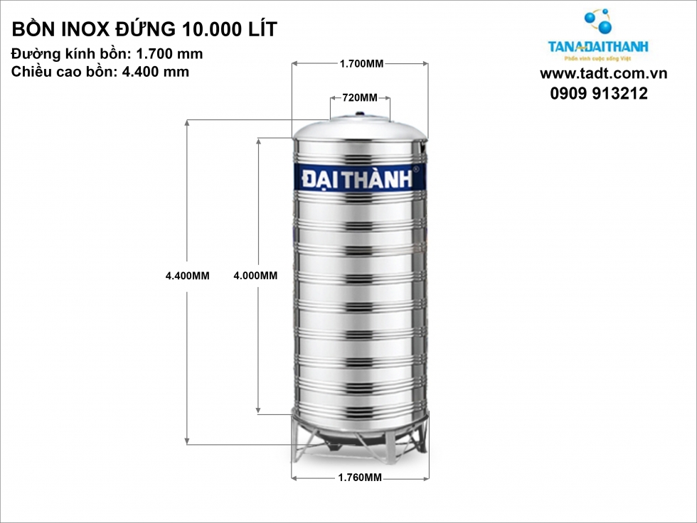 Bồn nước inox 10 khối đứng