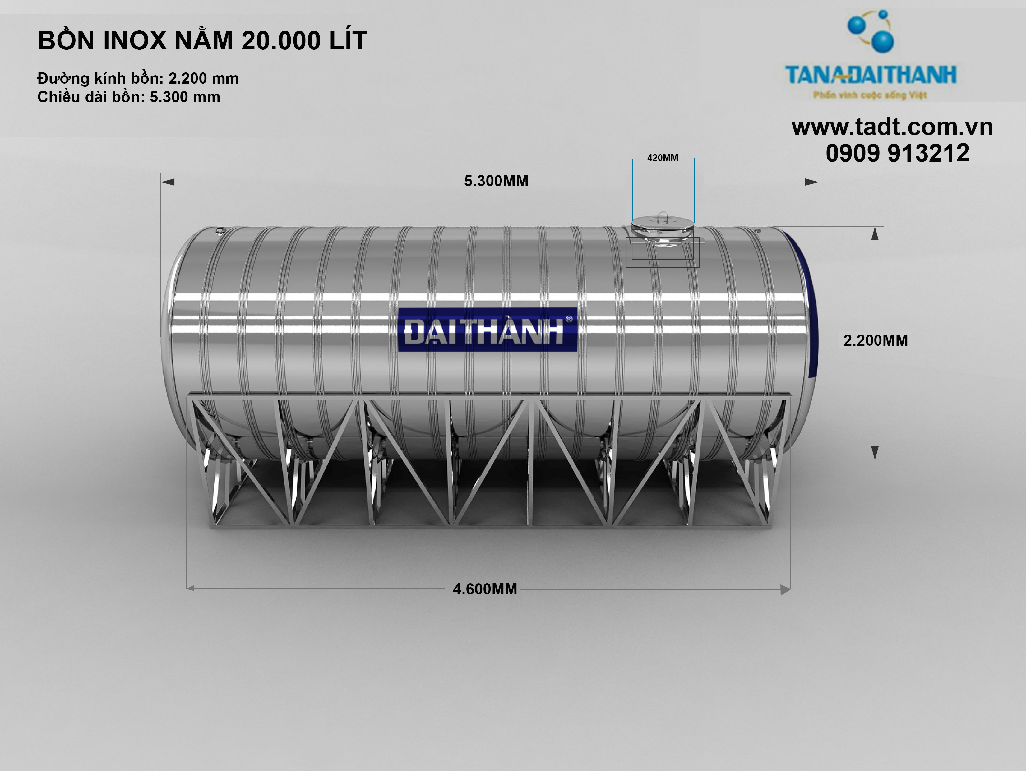 Kích thước bồn nước inox 20 khối