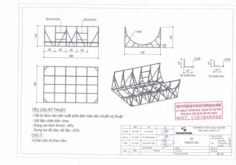 Chân bồn nước inox 10000L DK 1900mm