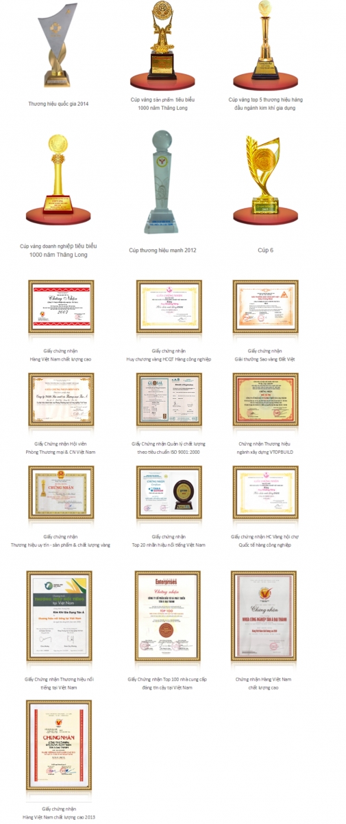 Cúp và chứng nhận